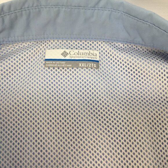 Columbia PFG Omni-Shade Vented Fishing Hiking Shirt XXL Blue Short Sleeve Button - Picture 7 of 11